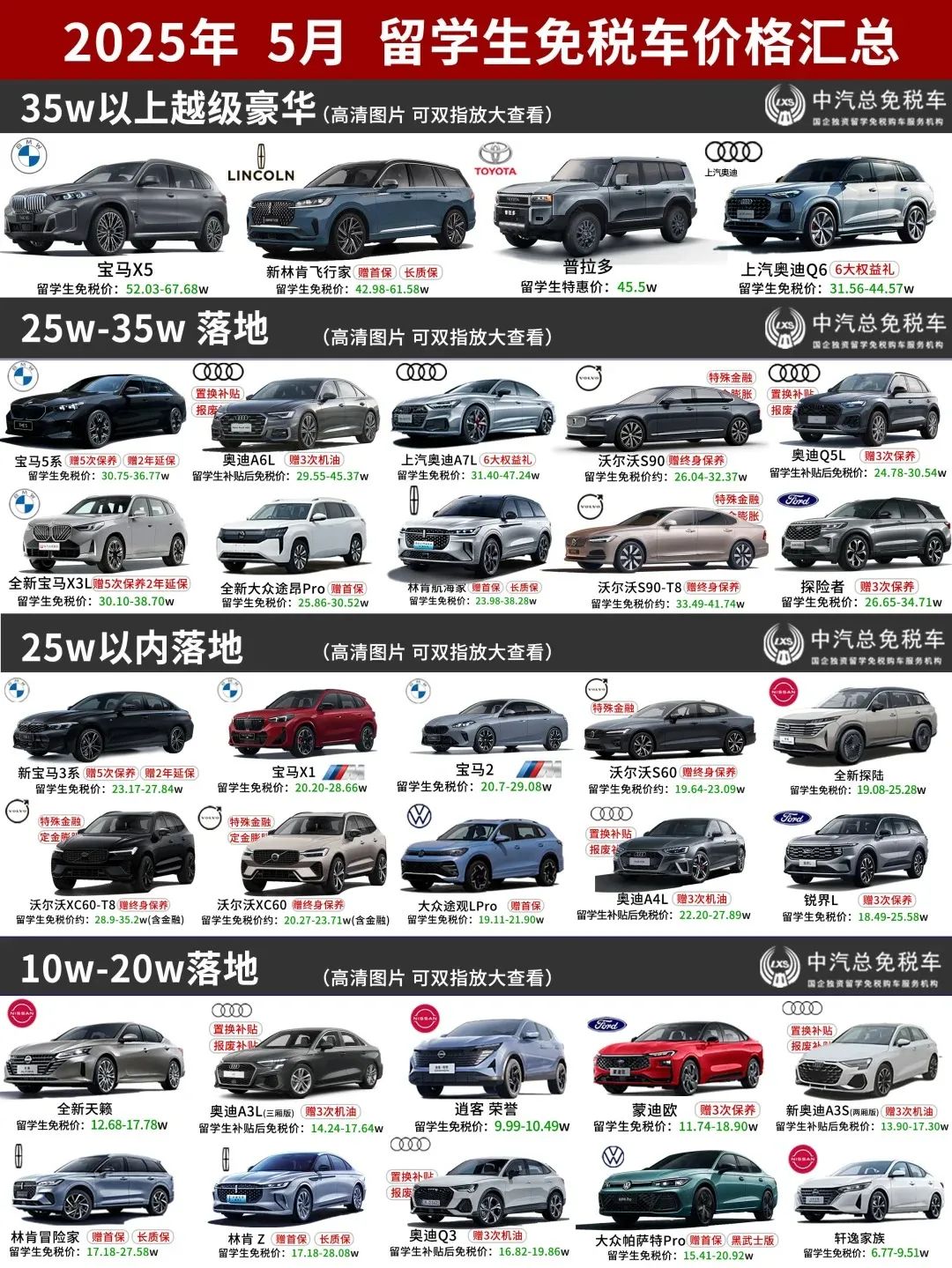 品牌车型丨2025年2季度留学生免税车降价榜