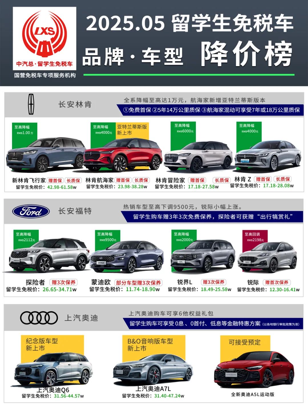 品牌车型丨2025年2季度留学生免税车降价榜